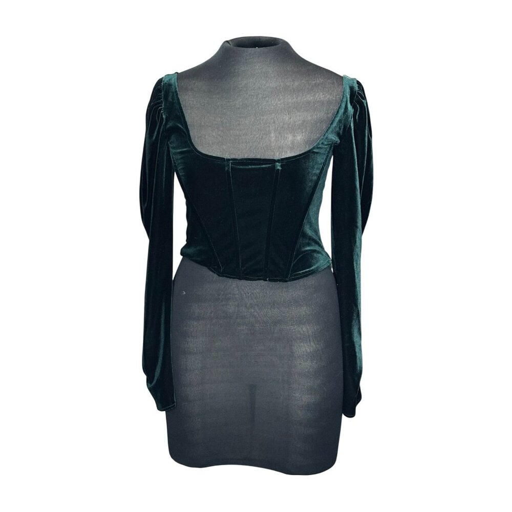 Zara Green Velvet Corset Long Sleeve Top